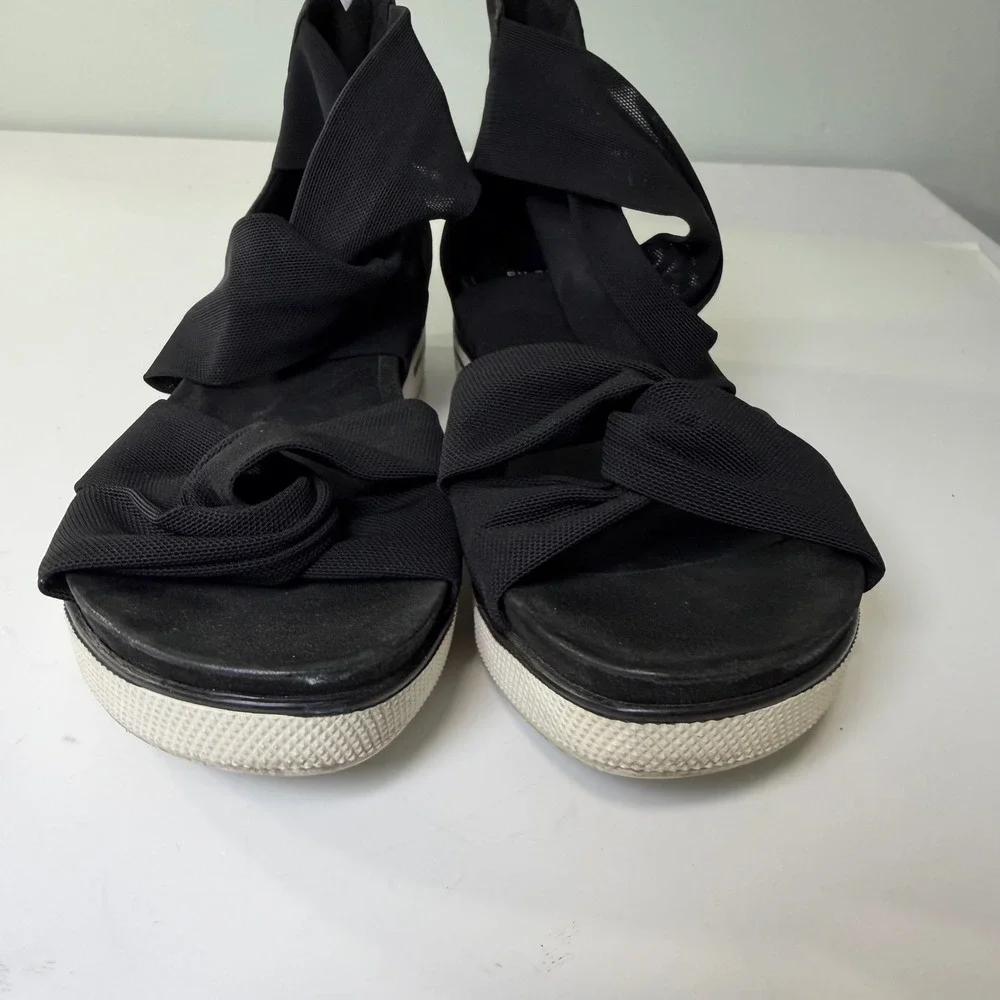 Eileen Fisher Zanya Black Mesh Elastic Suede Platform Sandal Back Zip Womens 8.5